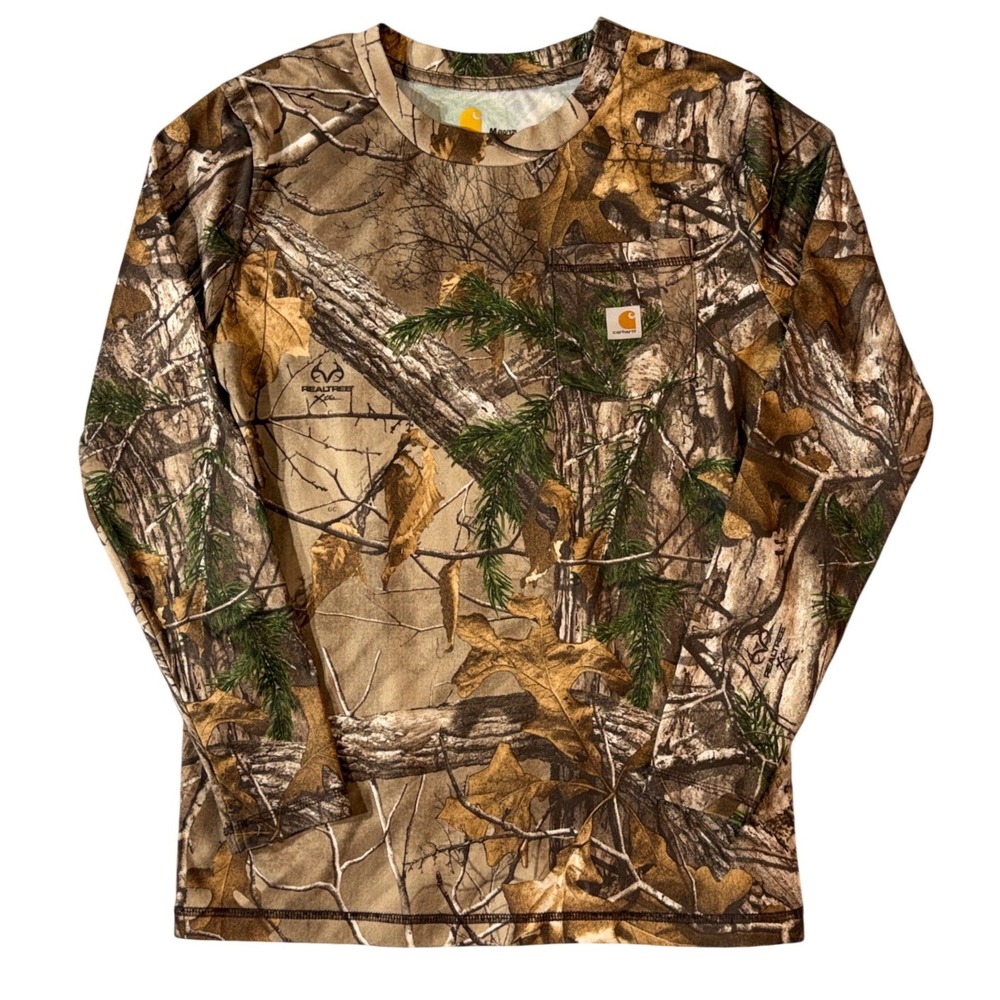 Carhartt Kids Realtree Xtra Force Camo Pocket Long Sleeve Shirt M 10/12 Hunting